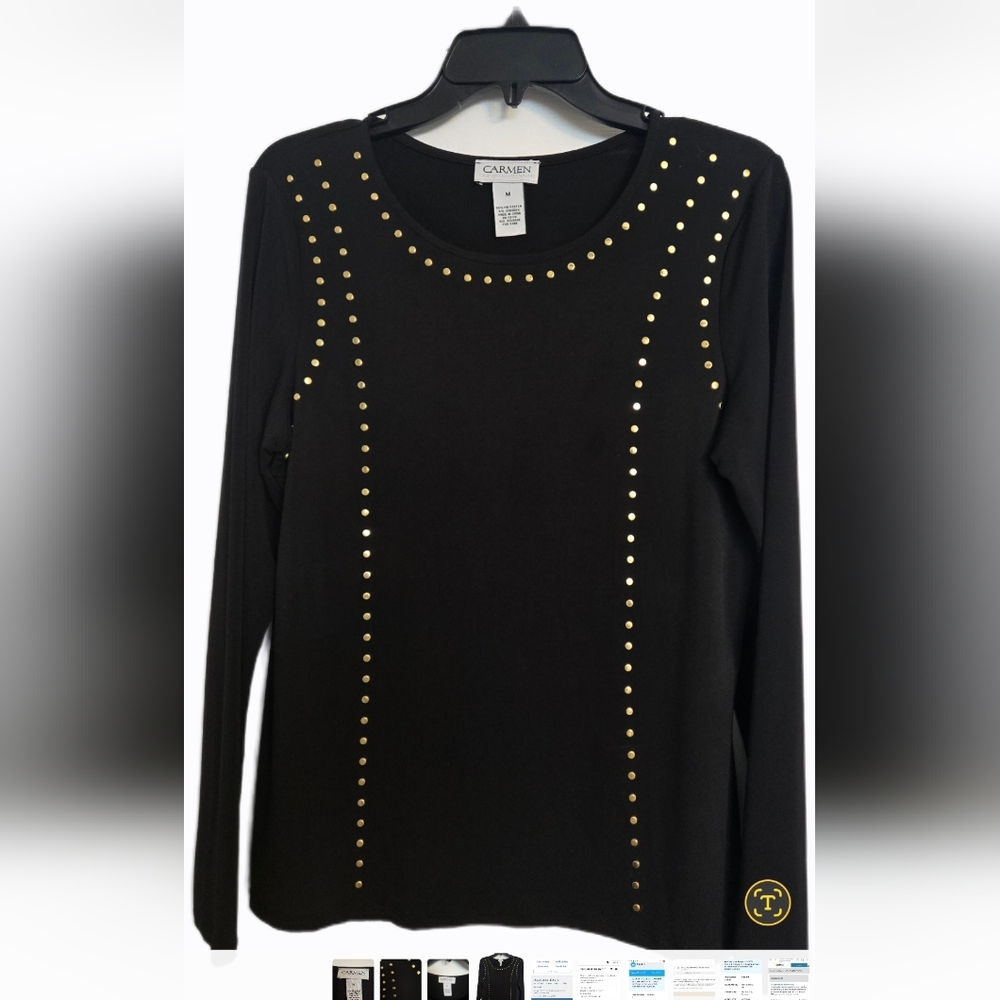 Calvin Klein Black Long Sleeve Top with Gold Accents